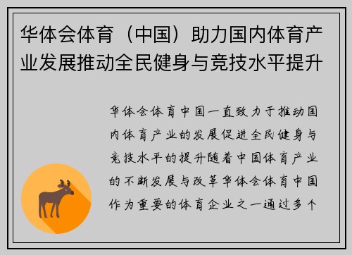 华体会体育（中国）助力国内体育产业发展推动全民健身与竞技水平提升