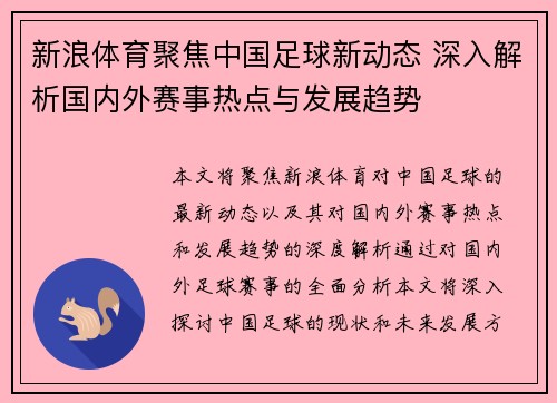 新浪体育聚焦中国足球新动态 深入解析国内外赛事热点与发展趋势